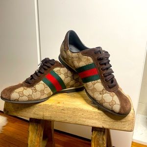 Gucci vintage Guccissima women sneakers size 6 brown monogram red and green